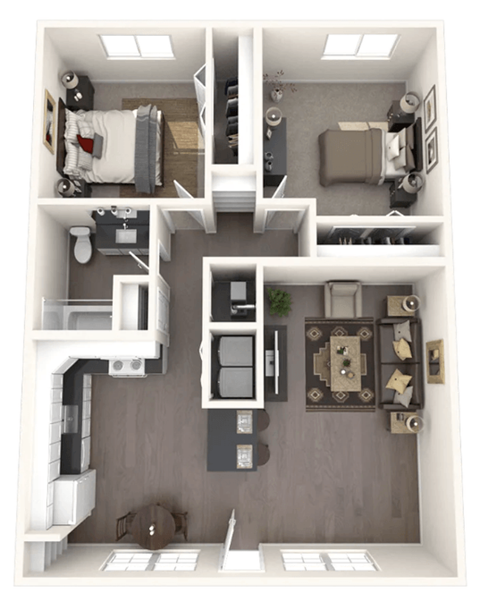 Floor plan for 2 beds, 1 bath, 860 sqft
